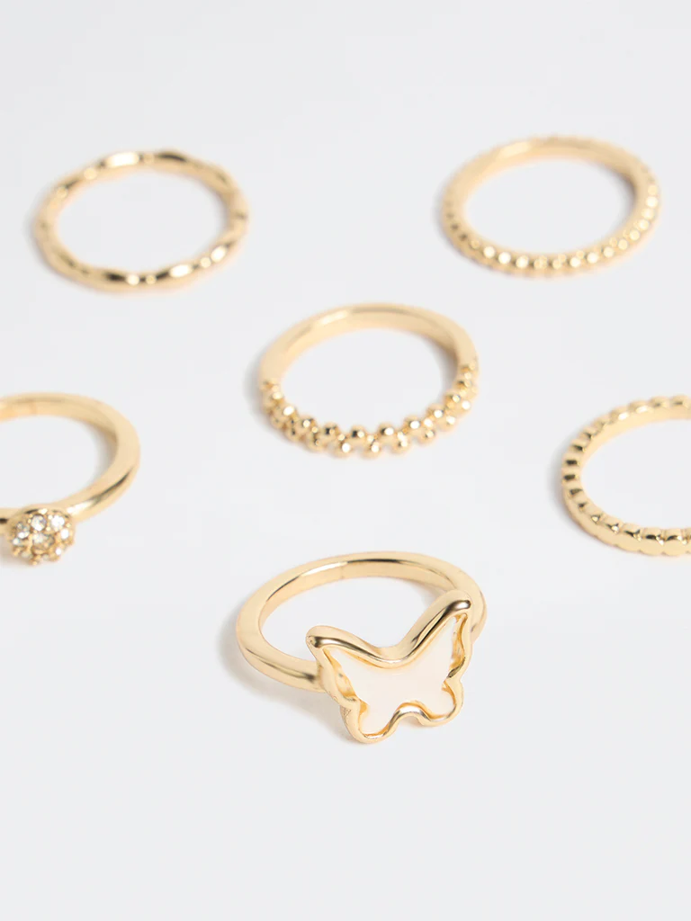 Westside Accessories Gold Butterfly Rings - Pack of 6 - Image 3