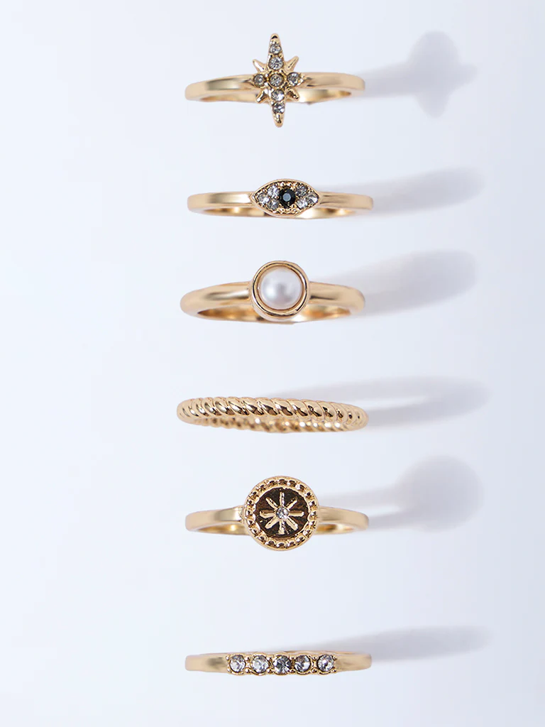 Westside Accessories Gold Celestial Assorted Charm Rings - Pack of 6 - Image 2