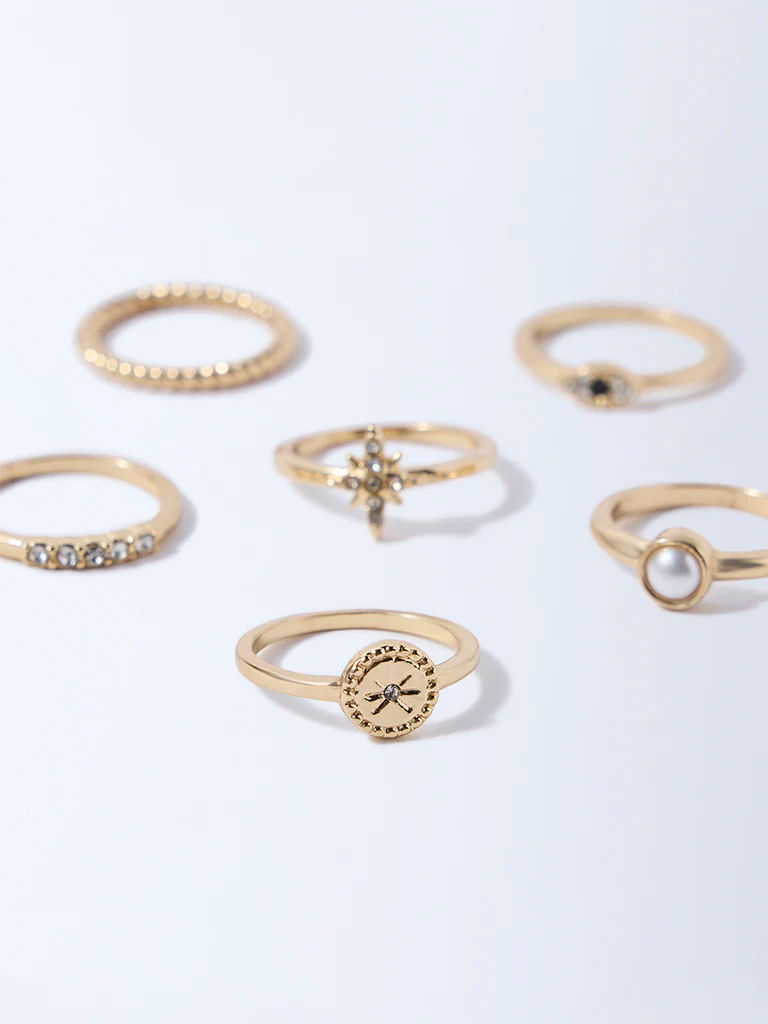 Westside Accessories Gold Celestial Assorted Charm Rings - Pack of 6 - Image 3