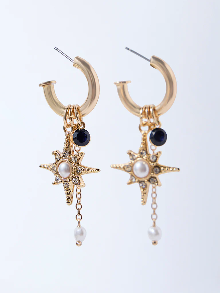 Westside Accessories Gold Celestial Charm Hoop Earrings - Image 2