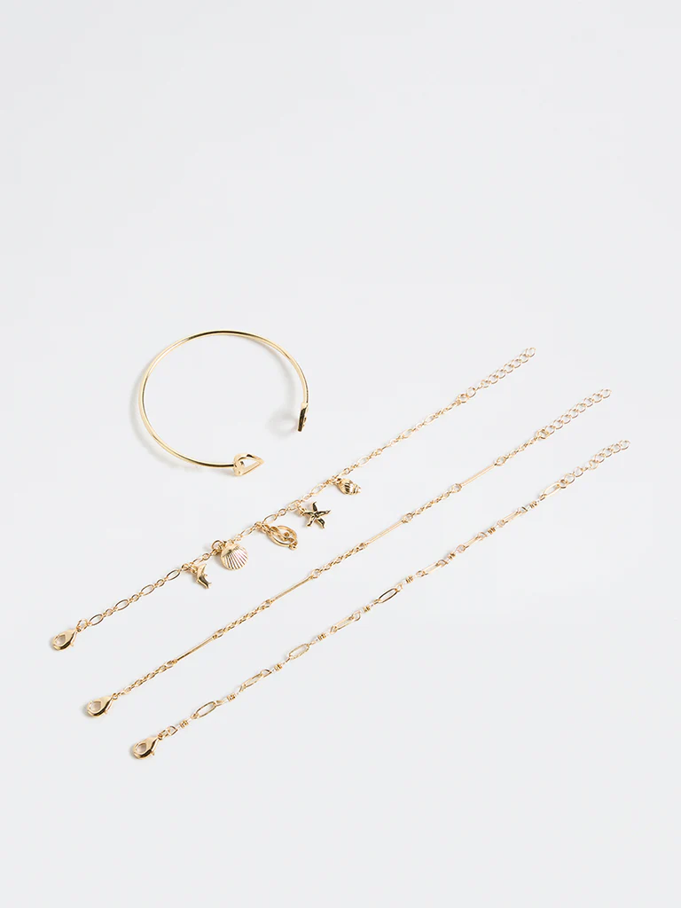 Westside Accessories Gold Chain and Cuff Bracelets - Pack of 4 - Image 2