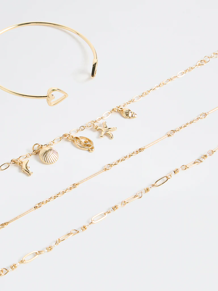 Westside Accessories Gold Chain and Cuff Bracelets - Pack of 4 - Image 3