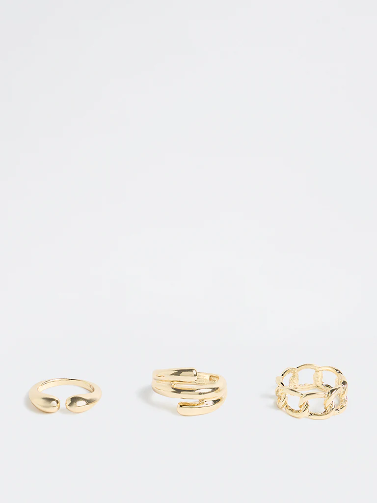Westside Accessories Gold Hammered Rings - Pack of 3 - Image 2