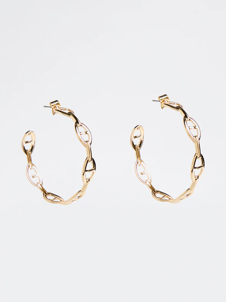 Westside Accessories Gold Chain-Link Hoop Earrings