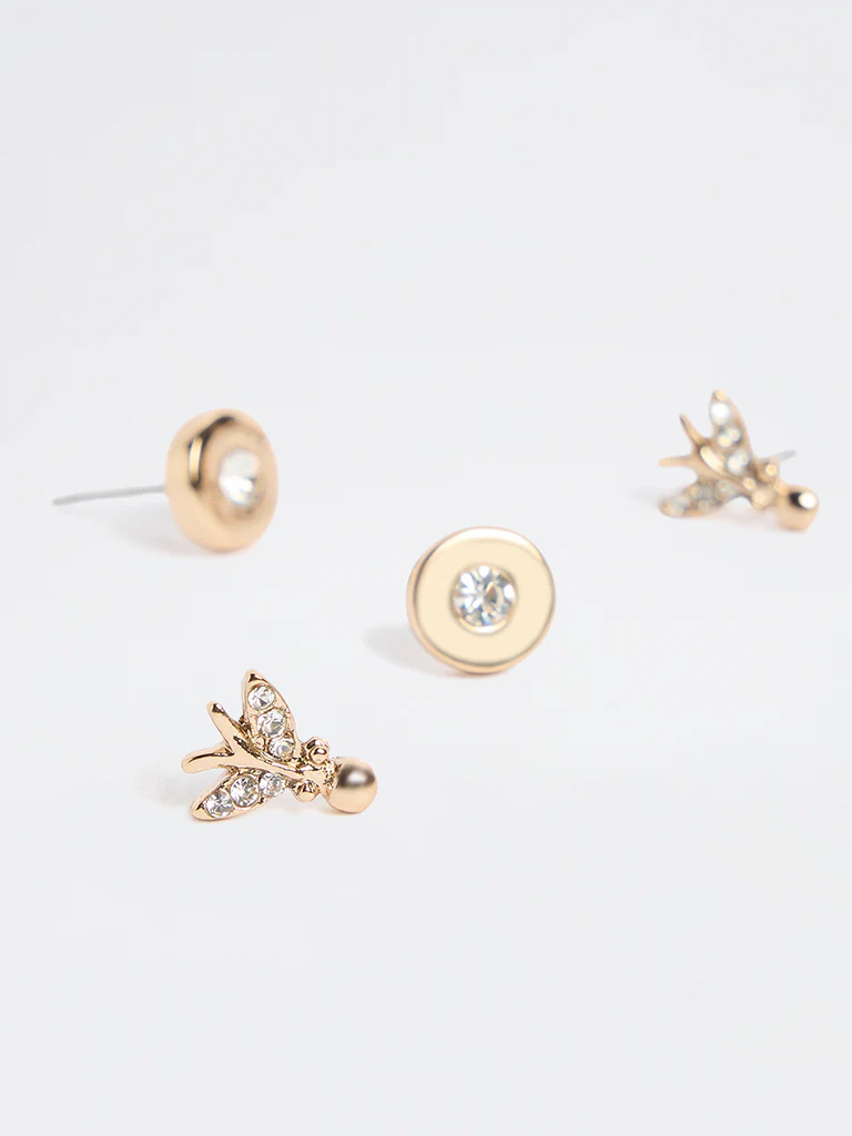 Westside Accessories Gold Circle and Butterfly Earrings - Pack of 2 - Image 3