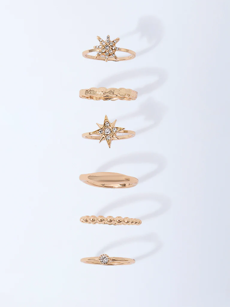Westside Accessories Gold Diamante-Detailed Stacking Rings - Pack of 3
