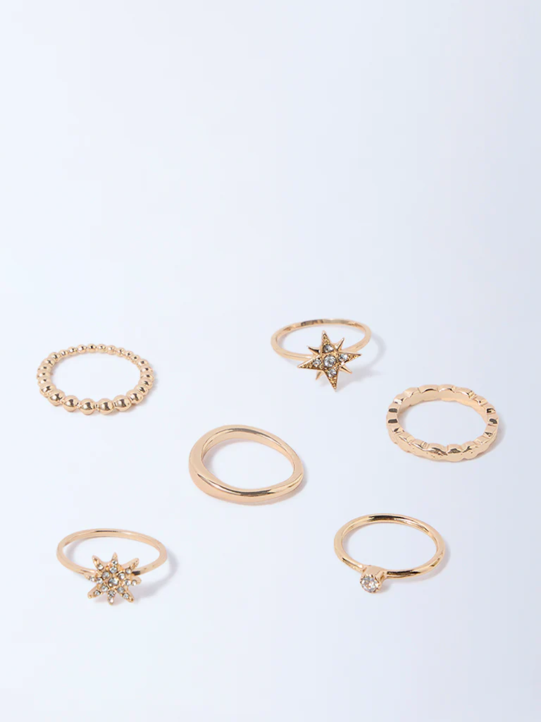 Westside Accessories Gold Diamante-Detailed Stacking Rings - Pack of 3 - Image 2
