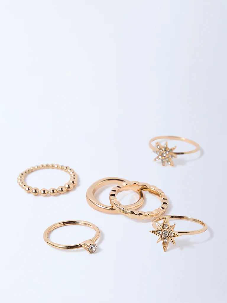 Westside Accessories Gold Diamante-Detailed Stacking Rings - Pack of 3 - Image 3