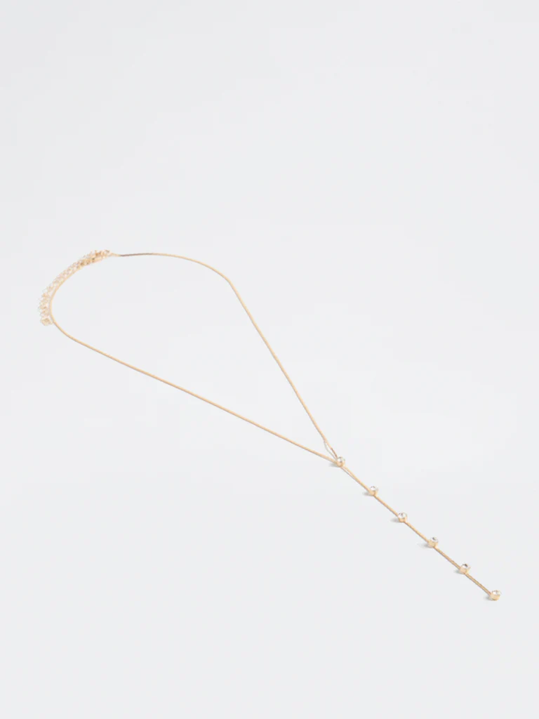 Westside Accessories Gold Diamante Y-Chain Necklace - Image 2