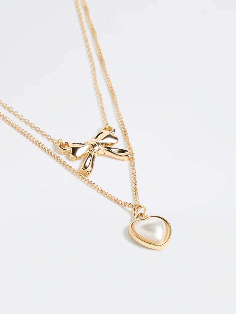 Westside Accessories Gold Dual Pendant Layered Necklace Set - Image 3