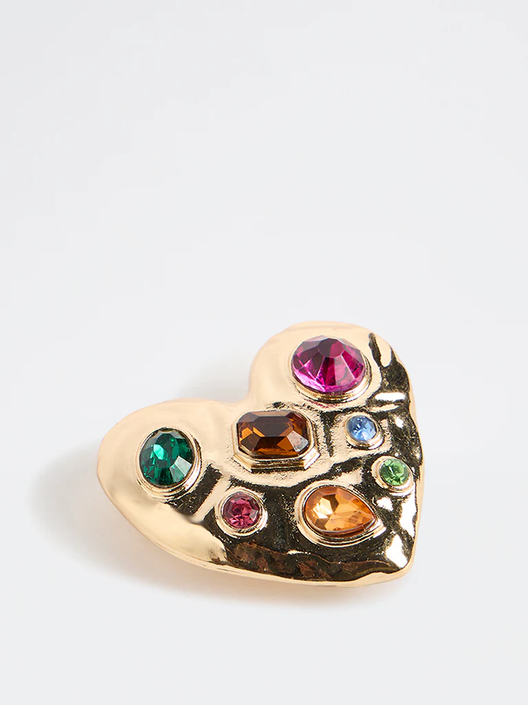 Westside Accessories Gold Embellished Heart Brooch - Image 2