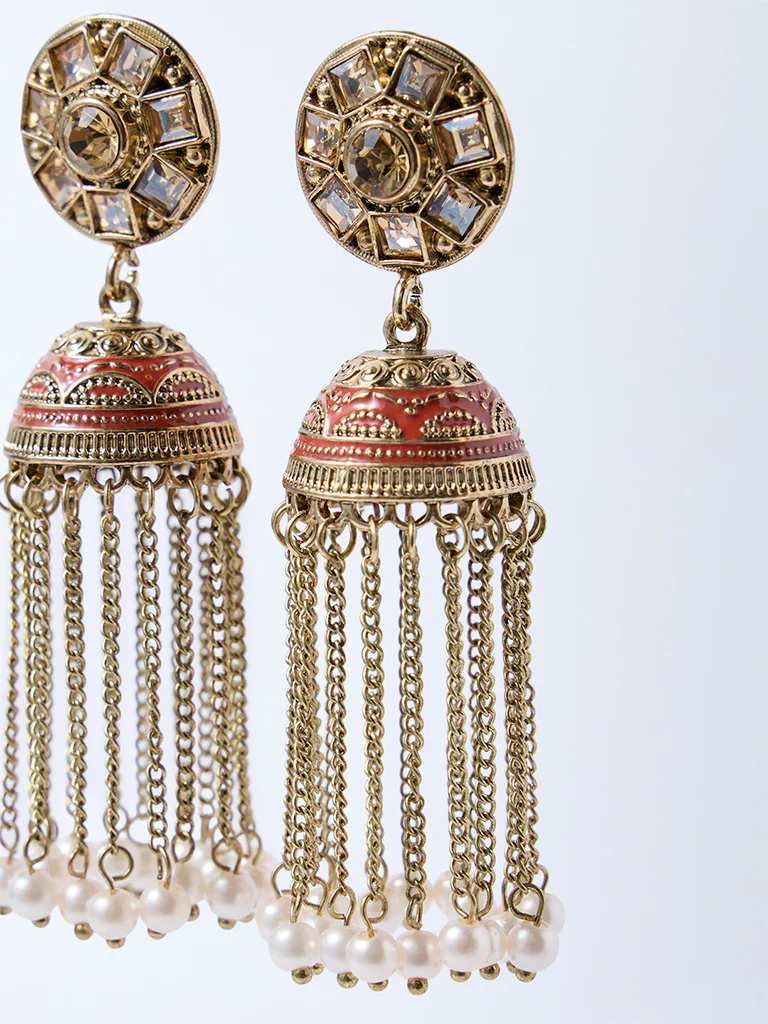 Westside Accessories Gold Embellished Jhumka Earrings - Image 3