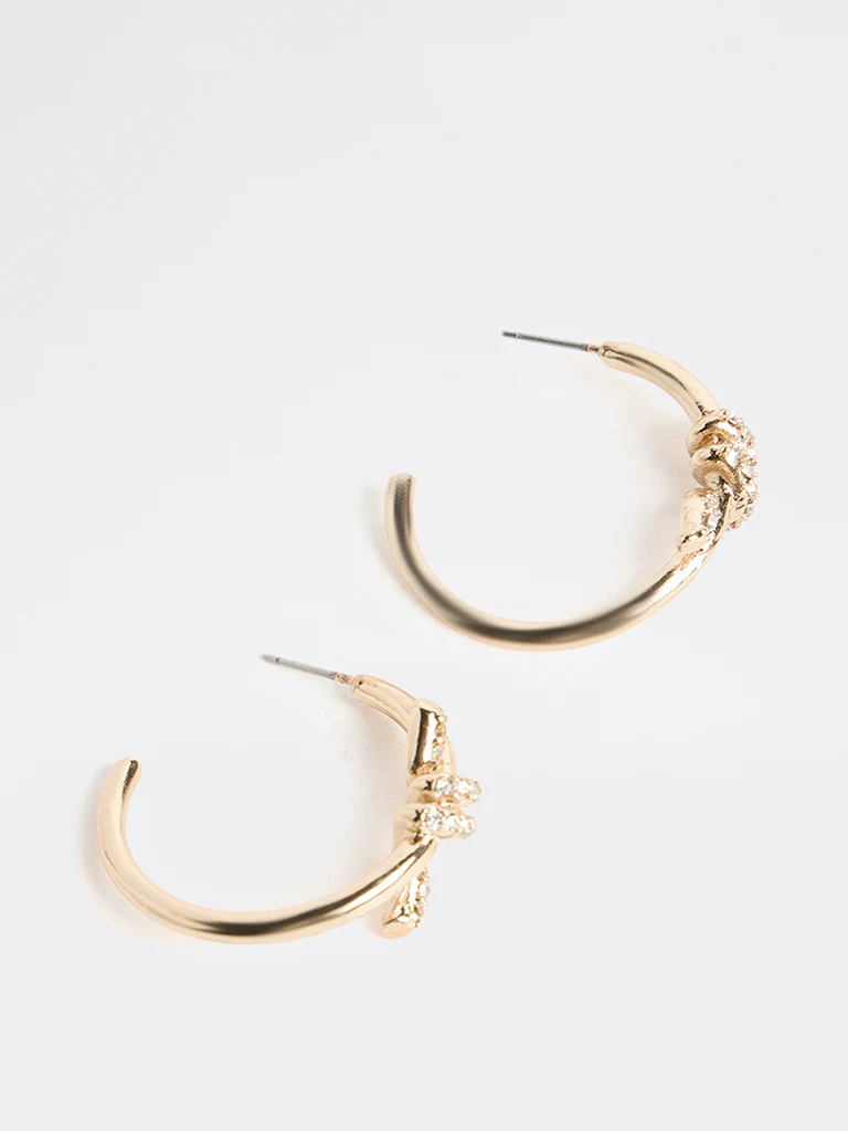 Westside Accessories Gold Embellished Knot Hoop Earrings - Image 2