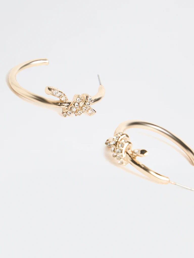Westside Accessories Gold Embellished Knot Hoop Earrings - Image 3