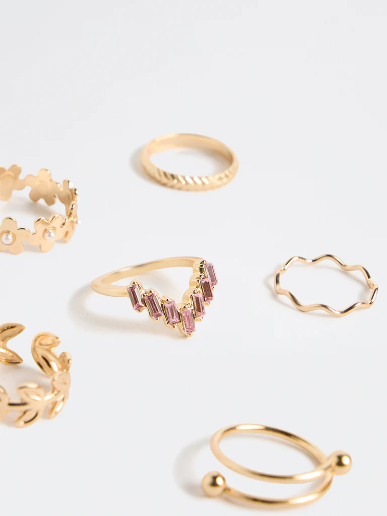 Westside Accessories Gold Embellished Rings - Pack of 6 - Image 3