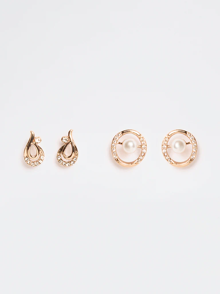 Westside Accessories Gold Embellished Stud Earrings - Pack of 2