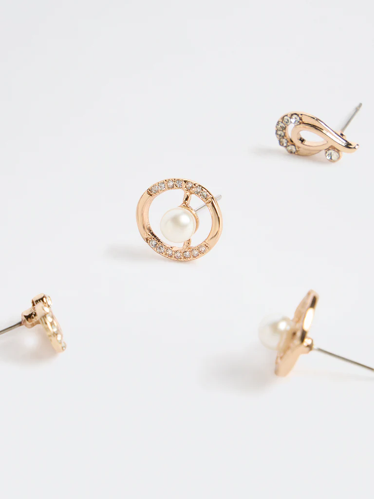 Westside Accessories Gold Embellished Stud Earrings - Pack of 2 - Image 3