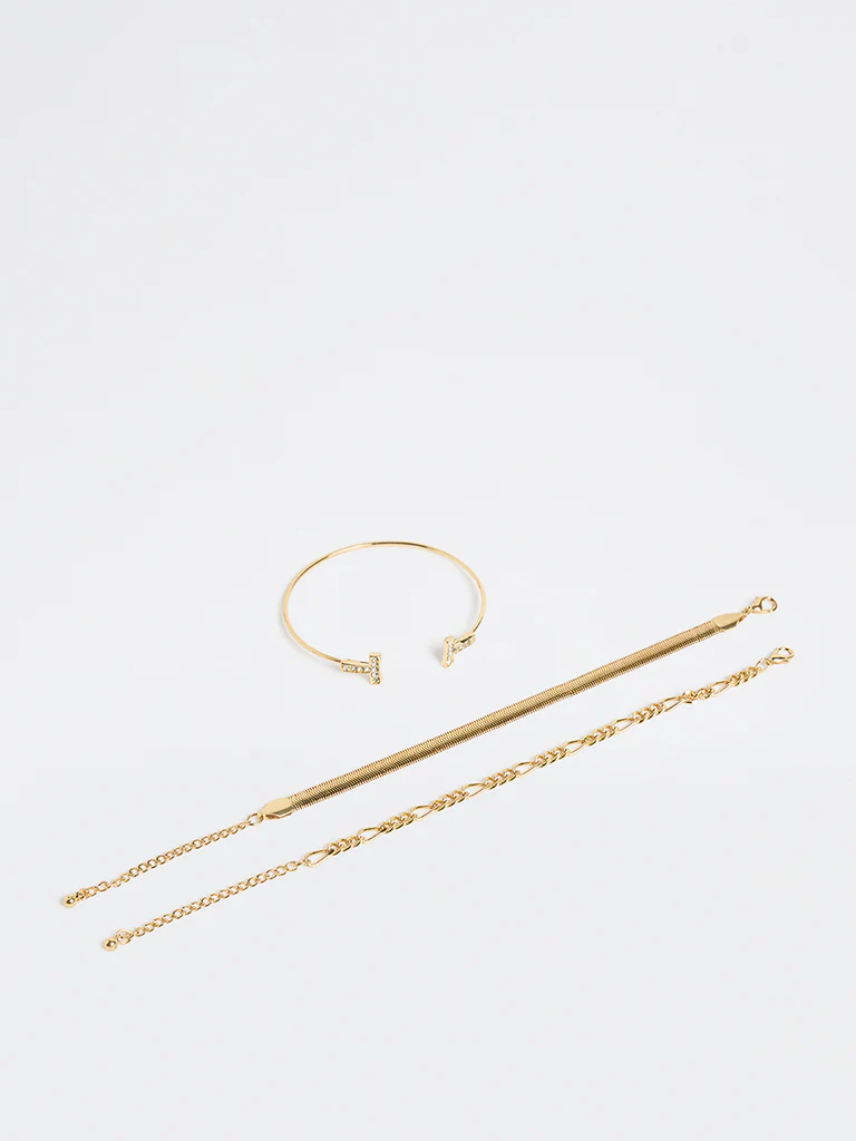 Westside Accessories Gold Fancy Chain Bracelets - Pack of 3 - Image 2