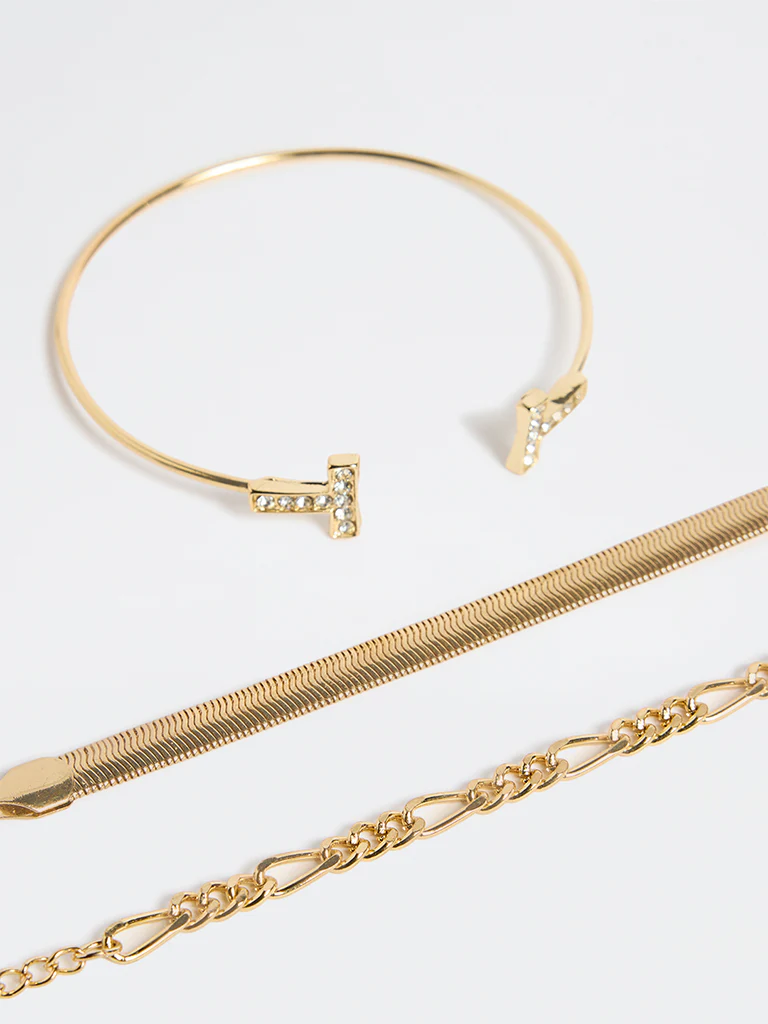 Westside Accessories Gold Fancy Chain Bracelets - Pack of 3 - Image 3