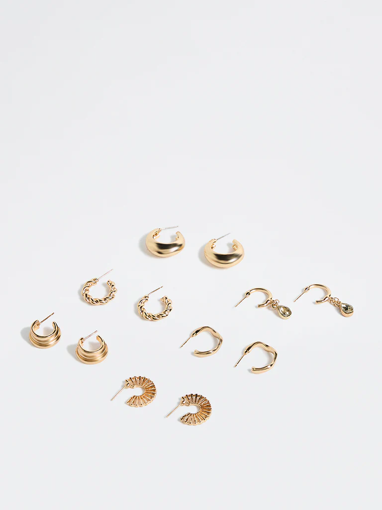 Westside Accessories Gold Fancy Hoop Earrings - Pack of 6 - Image 2