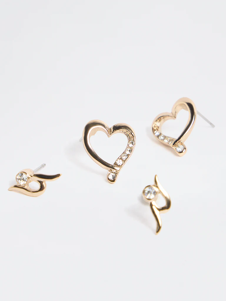 Westside Accessories Gold Fancy Stud Earrings - Pack of 2 - Image 3