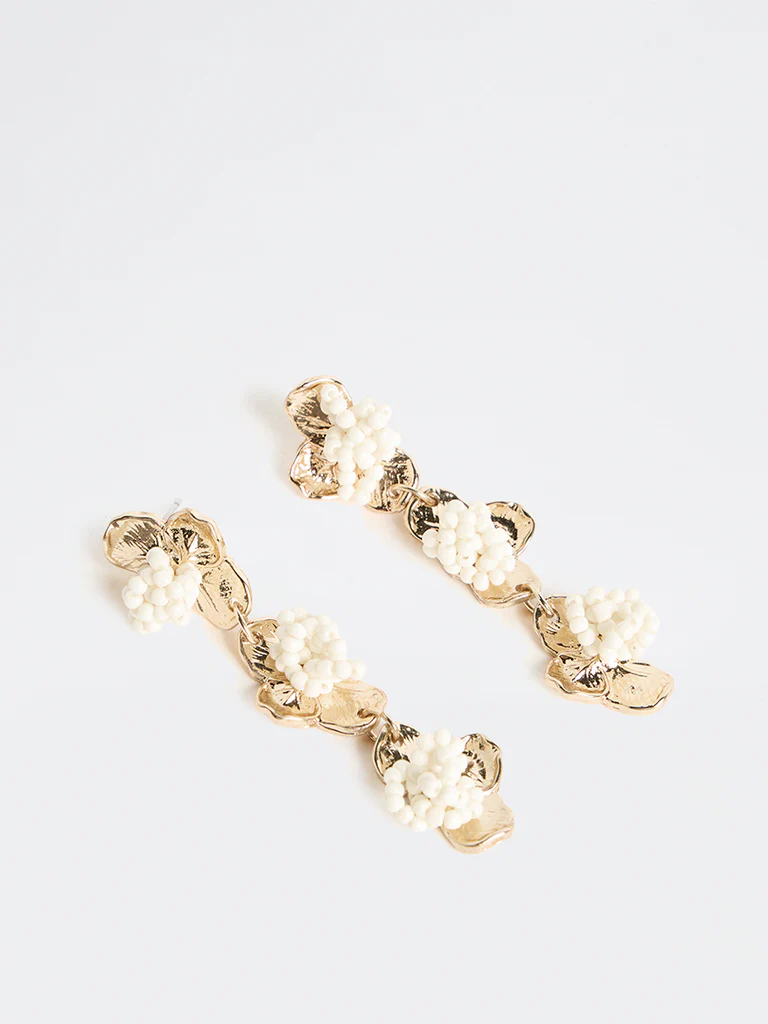 Westside Accessories Gold Floral Beaded Drop Earrings - Image 2