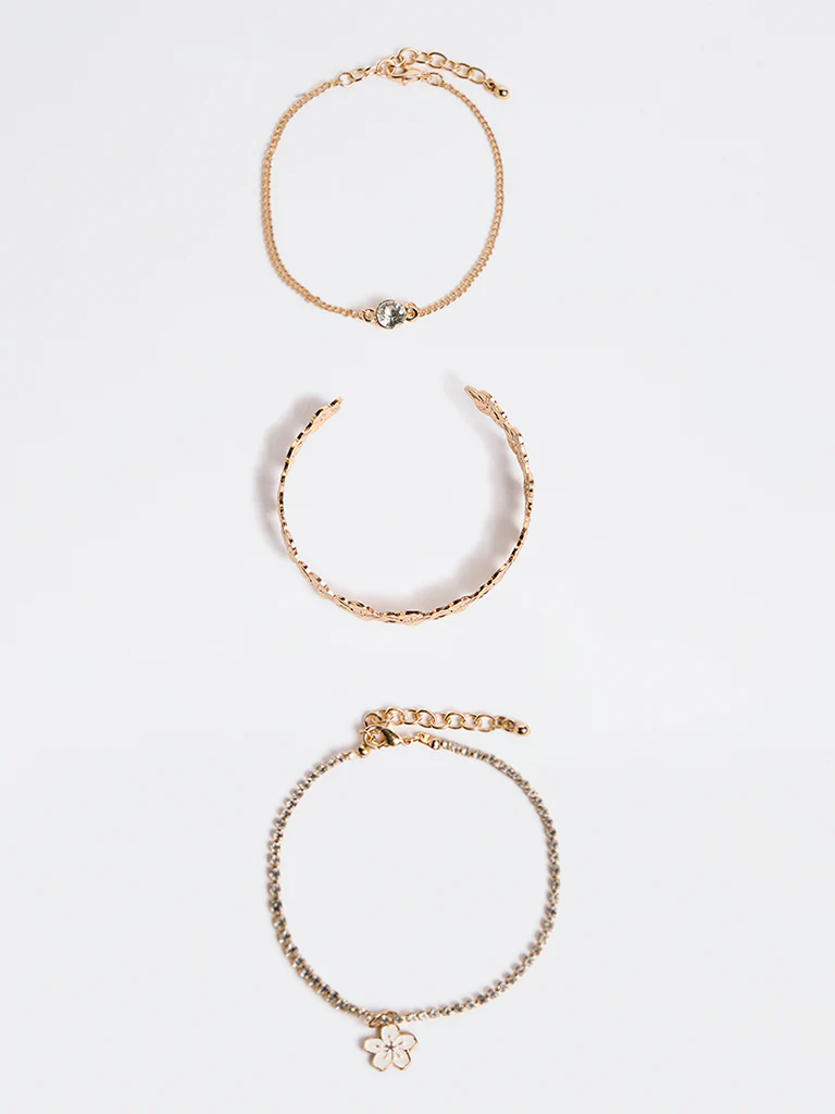 Westside Accessories Gold Floral Bracelets - Pack of 3