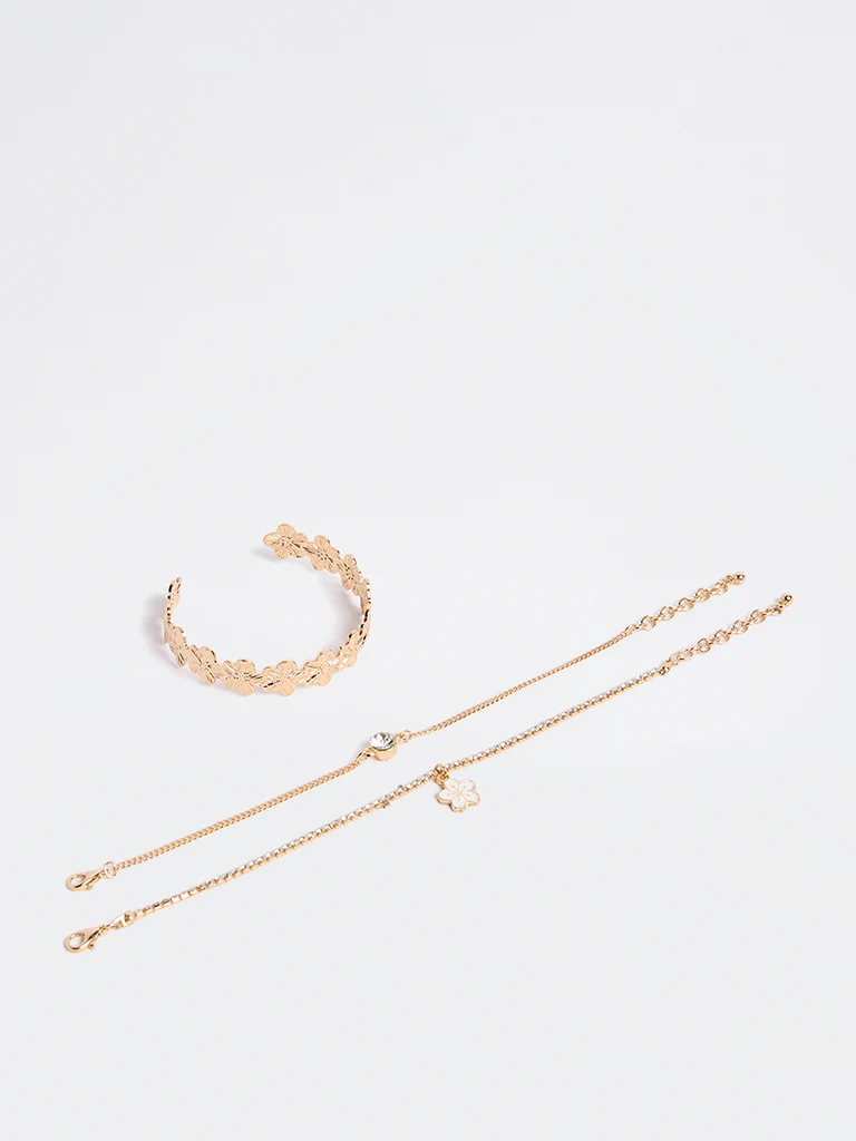 Westside Accessories Gold Floral Bracelets - Pack of 3 - Image 2