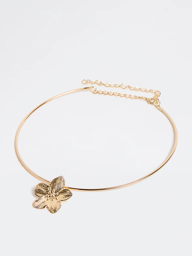 Westside Accessories Gold Floral Design Choker Necklace - Image 2