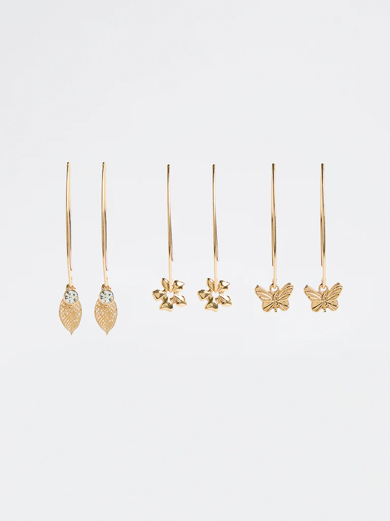 Westside Accessories Gold Floral Fishhook Earrings - Pack of 3