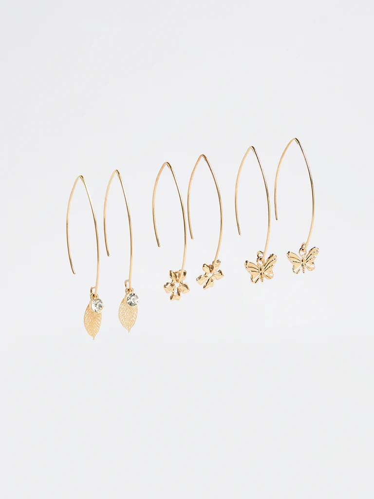 Westside Accessories Gold Floral Fishhook Earrings - Pack of 3 - Image 2