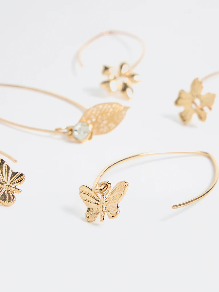 Westside Accessories Gold Floral Fishhook Earrings - Pack of 3 - Image 3