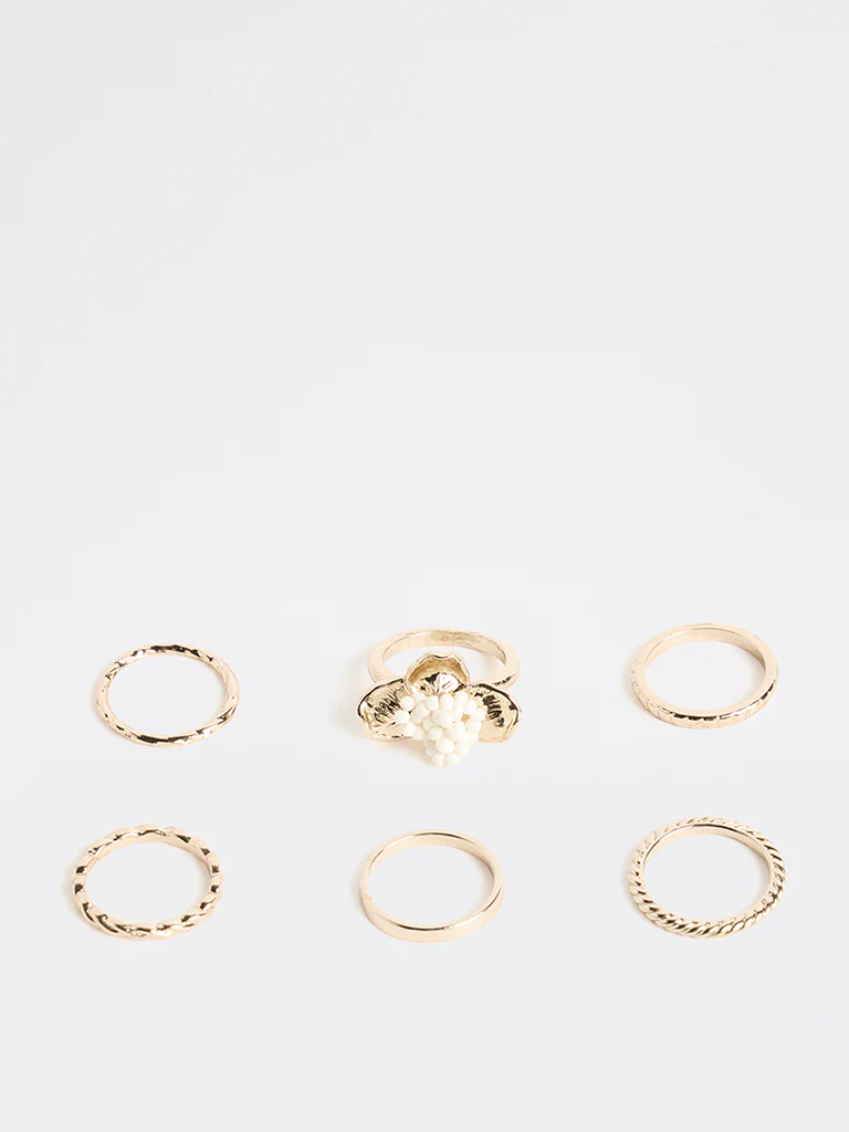 Westside Accessories Gold Floral Rings Set - Pack of 6 - Image 2