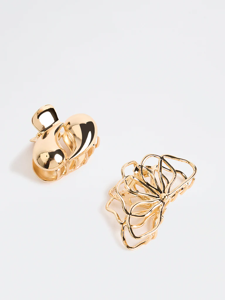 Westside Accessories Gold Floral Shape Claw Clips - Pack of 2 - Image 2