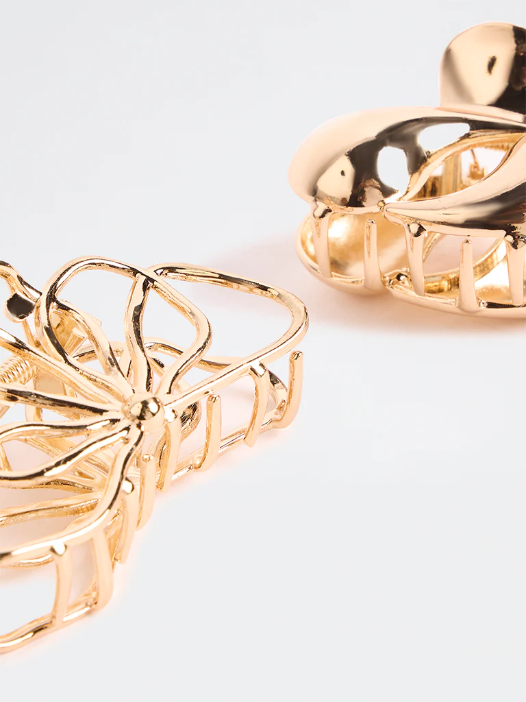 Westside Accessories Gold Floral Shape Claw Clips - Pack of 2 - Image 3