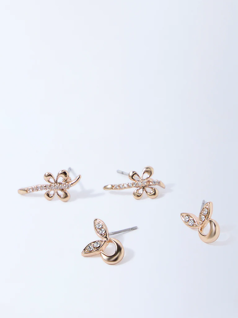 Westside Accessories Gold Floral Stud Earrings - Pack of 2