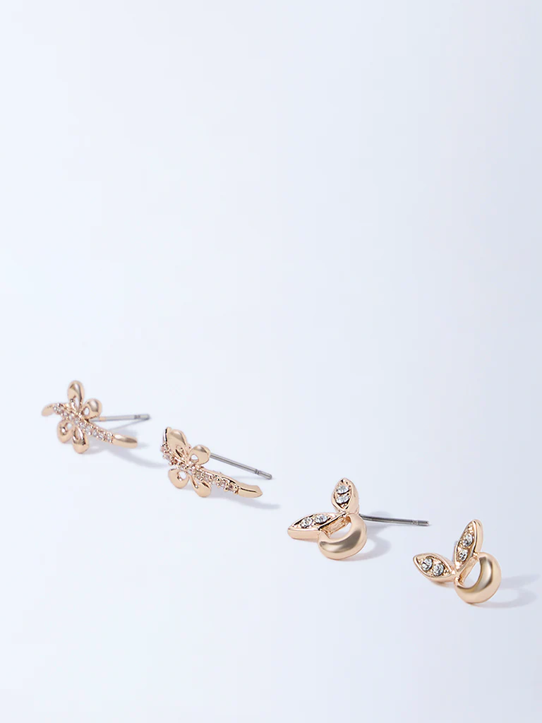 Westside Accessories Gold Floral Stud Earrings - Pack of 2 - Image 2