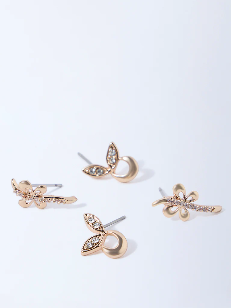 Westside Accessories Gold Floral Stud Earrings - Pack of 2 - Image 3