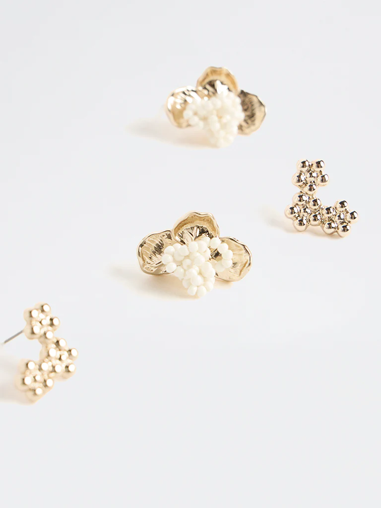 Westside Accessories Gold Floral Stud Earrings - Pack of 3 - Image 3