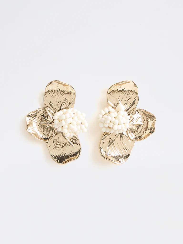 Westside Accessories Gold Flower Beaded Stud Earrings