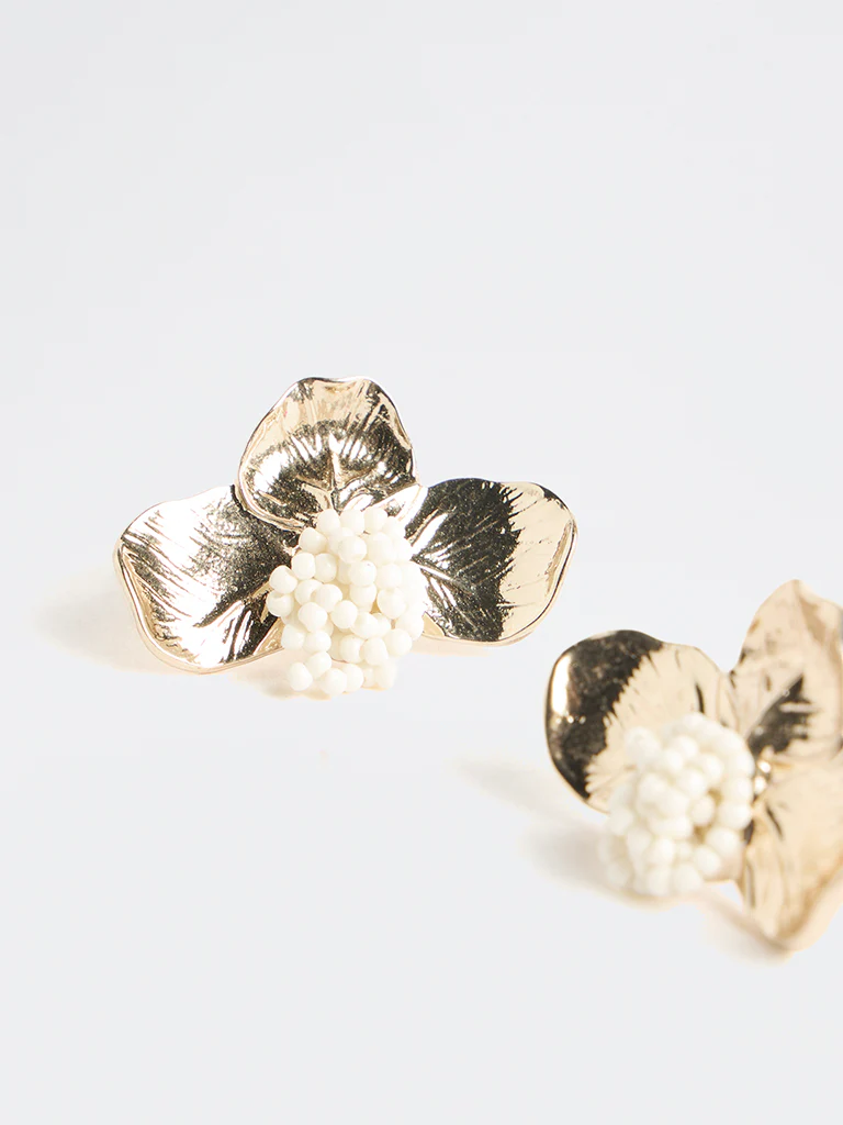 Westside Accessories Gold Flower Beaded Stud Earrings - Image 3