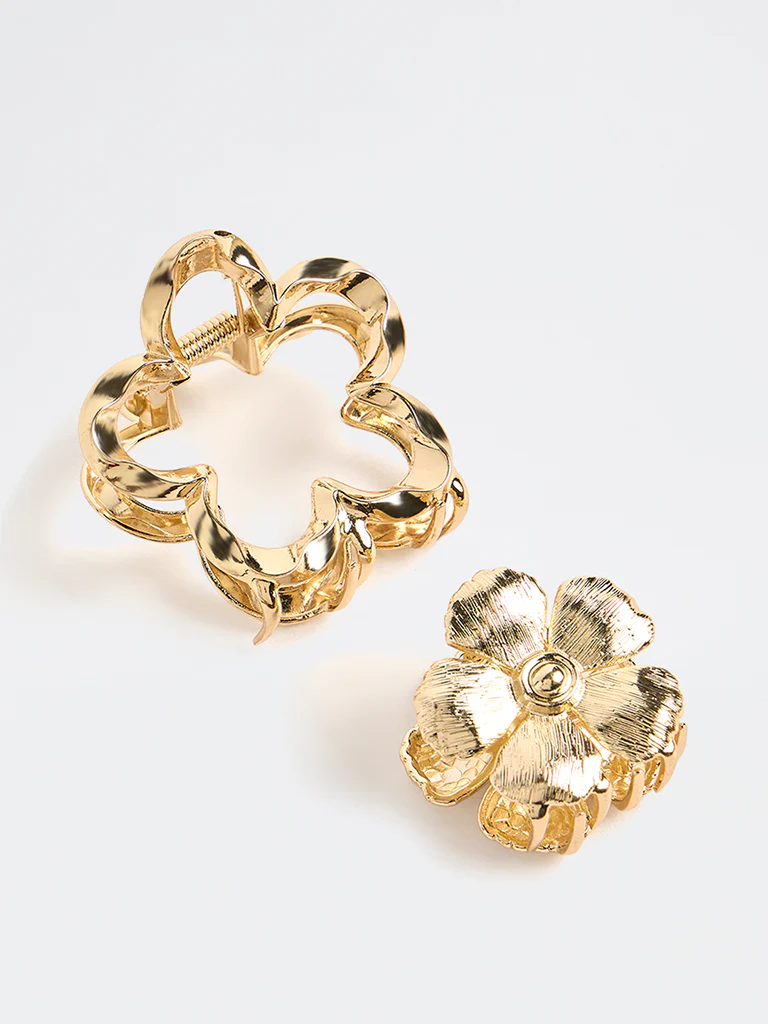 Westside Accessories Gold Flower Claw Clips - Pack of 2 - Image 2