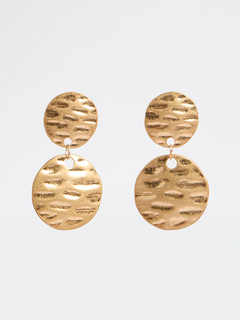 Westside Accessories Gold Hammered Coin Dangler Earrings