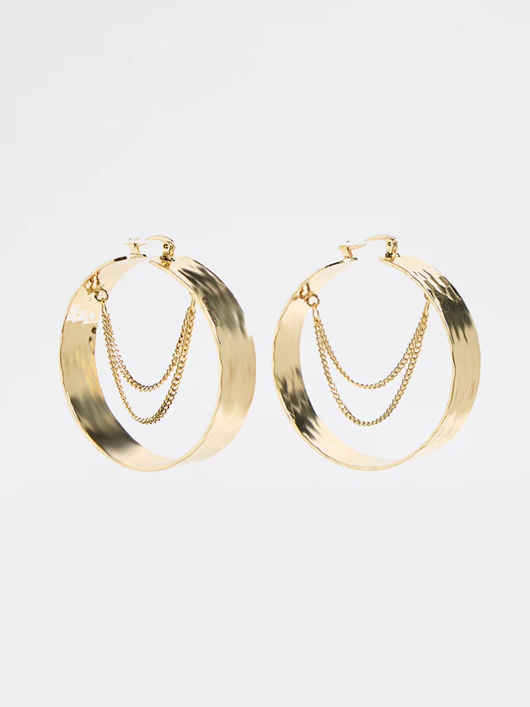 Westside Accessories Gold Hammered Statement Hoop Earrings