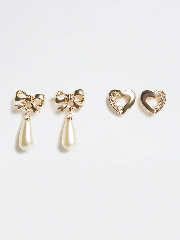 Westside Accessories Gold Heart and Bow Earrings