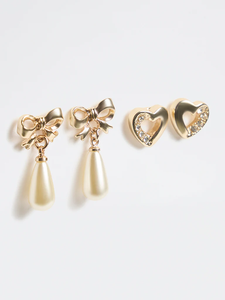Westside Accessories Gold Heart and Bow Earrings - Image 2