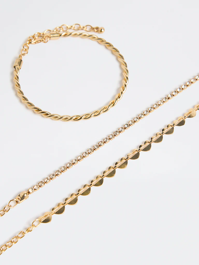Westside Accessories Gold Heart Chain Bracelets - Pack of 3 - Image 3