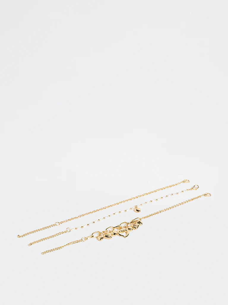Westside Accessories Gold Heart Charm Bracelets - Pack of 3 - Image 2