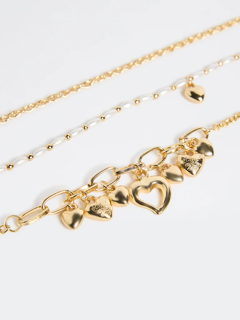 Westside Accessories Gold Heart Charm Bracelets - Pack of 3 - Image 3