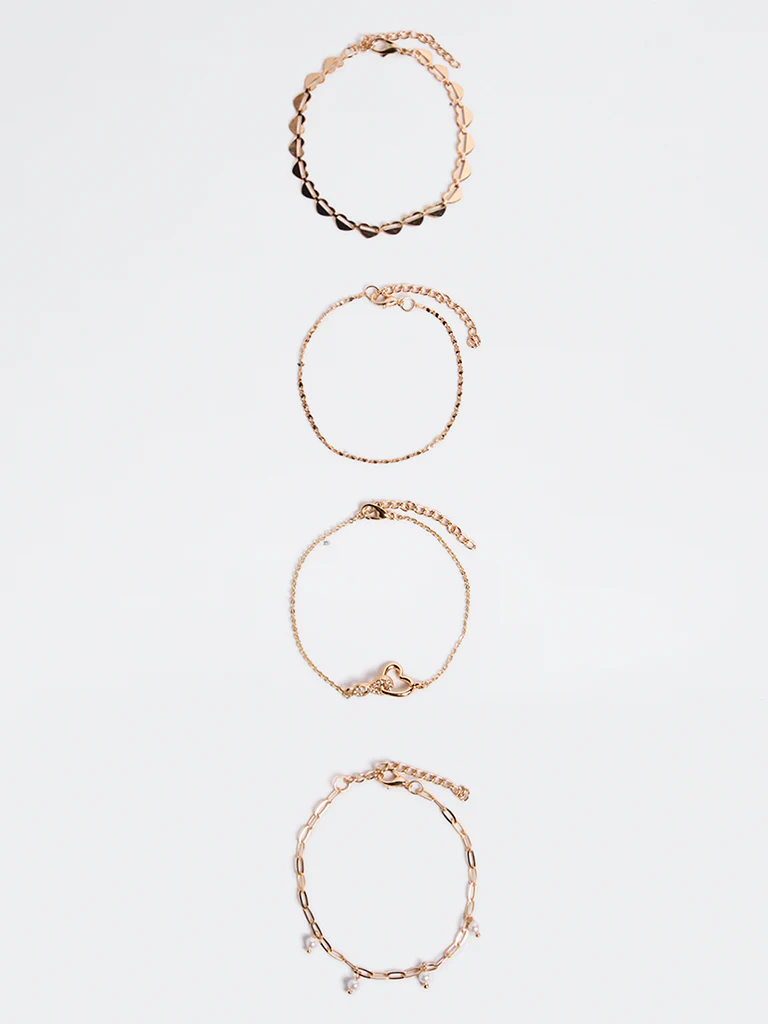 Westside Accessories Gold Heart Design Bracelets - Pack of 4